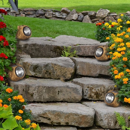 Pure Garden LED Solar Rock Lights, Brown, 4PK 50-21-BR